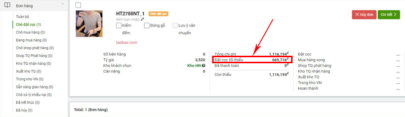 Chi phí cần đặt cọc