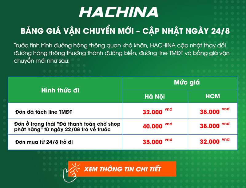 TB: CẬP NHẬT ĐƯỜNG HÀNG & BẢNG GIÁ MỚI NGÀY 24/8