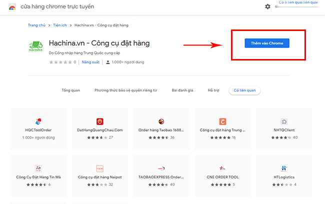 Cài đặt tiện ích đặt hàng HACHINA