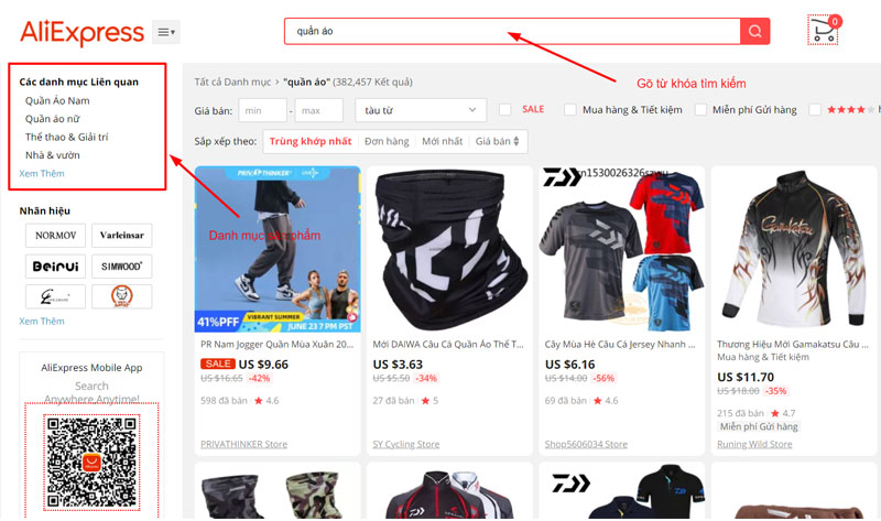 Tìm kiếm sản phẩm Aliexpress